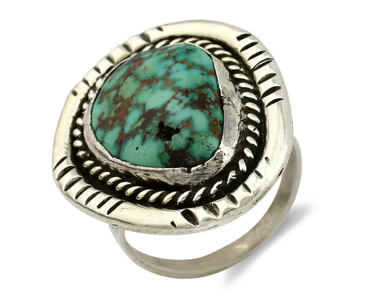 Navajo Ring .925 Silver Spiderweb Turquoise Native American Artist C.80's