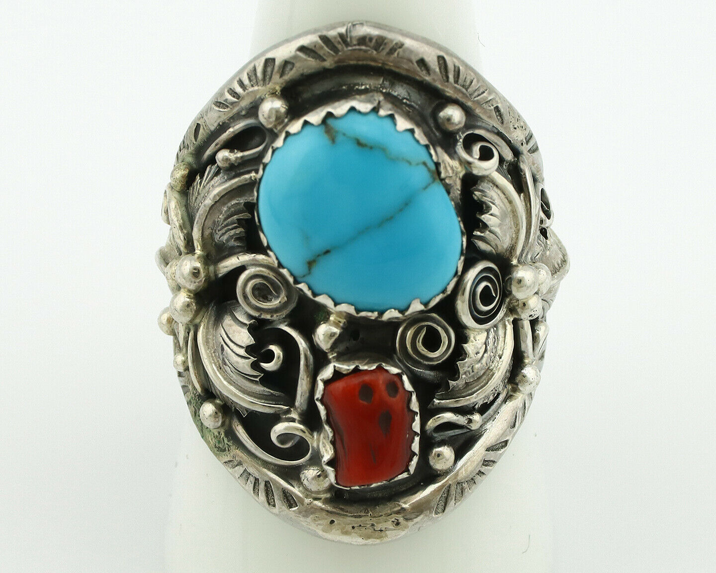 Navajo Ring .925 Silver Natural Blue Turquoise Native American Artist C.80's