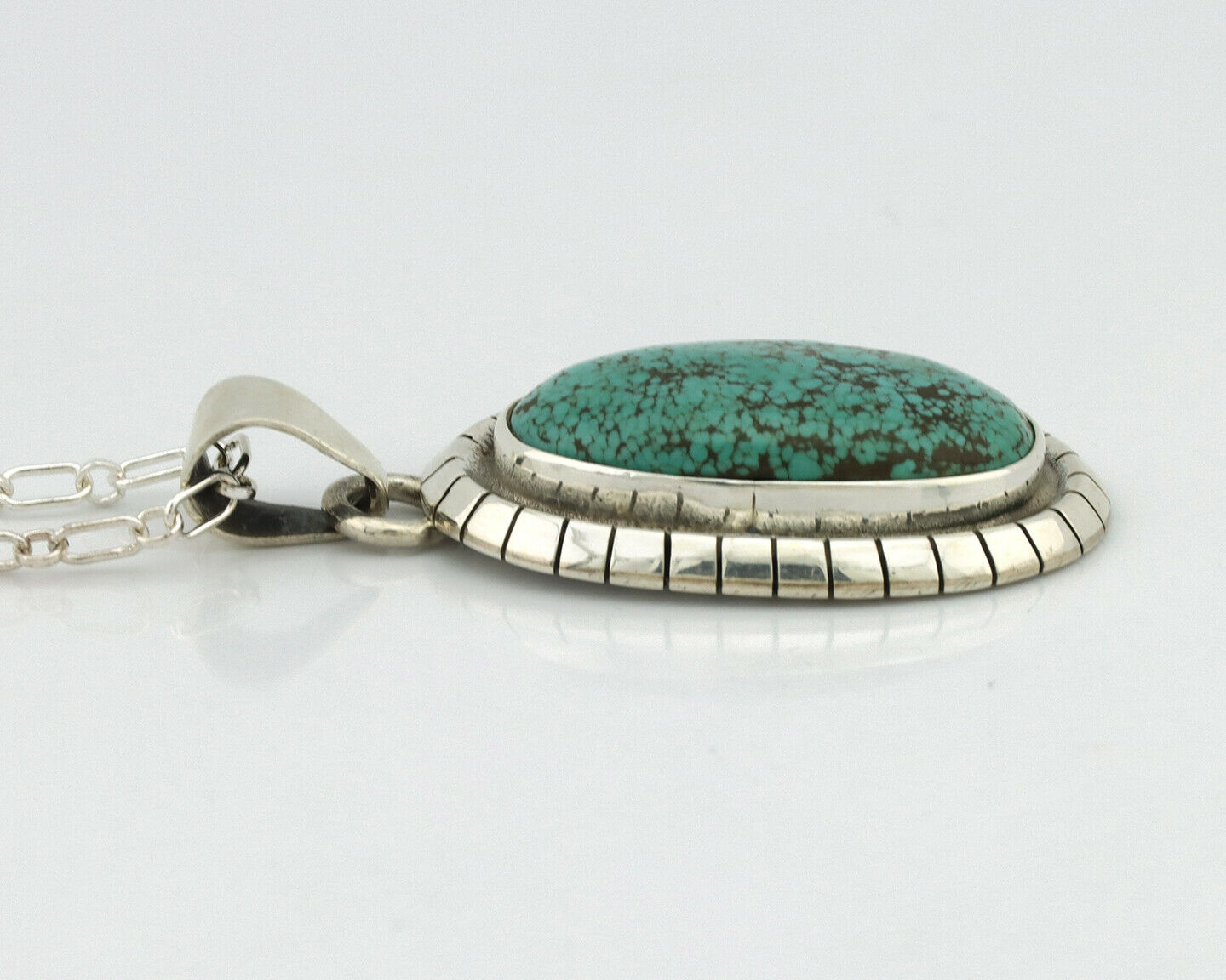 Navajo Pendant .925 Silver Spiderweb Turquoise Native American C.80's