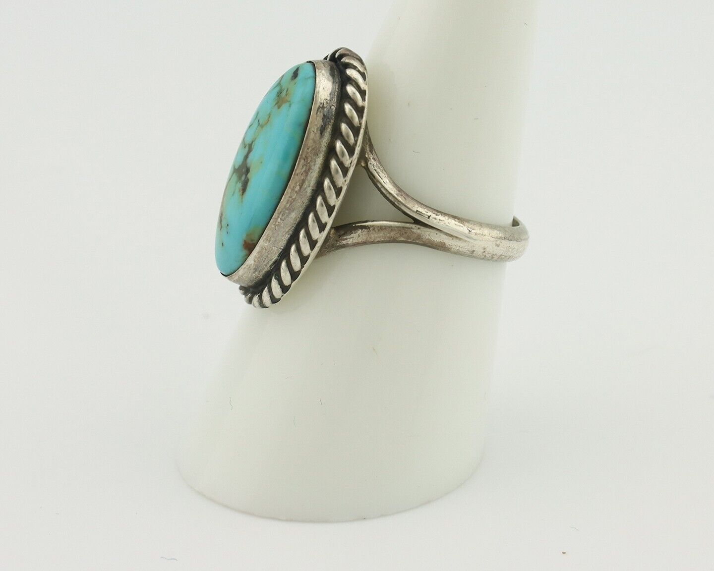 Navajo Ring .925 Silver Natural Blue Turquoise Native American Artist C.80's