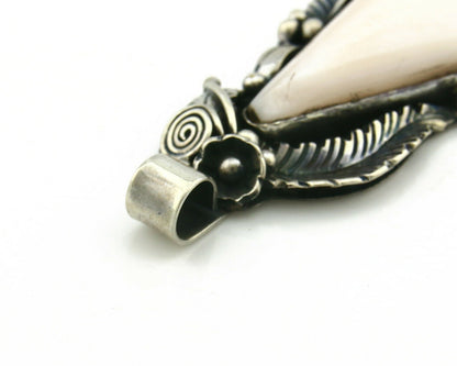 Navajo Pendant .925 Silver Real Natural Pink Mussel Signed Yazzie C.80's