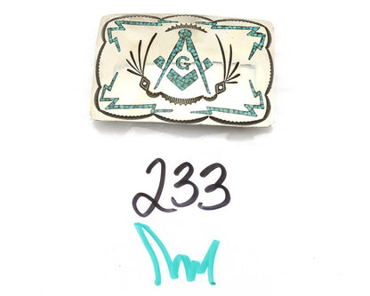 Navajo Belt Buckle .925 Silver Handmade Chip Inlay Artist Signed Bee Gay C.80's