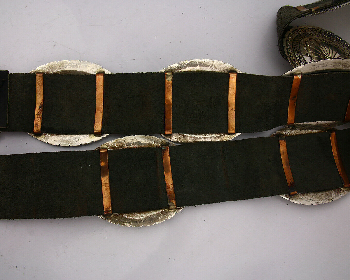 Navajo Concho Belt .925 Silver Hand Stamped Artist Suzie James C.80's