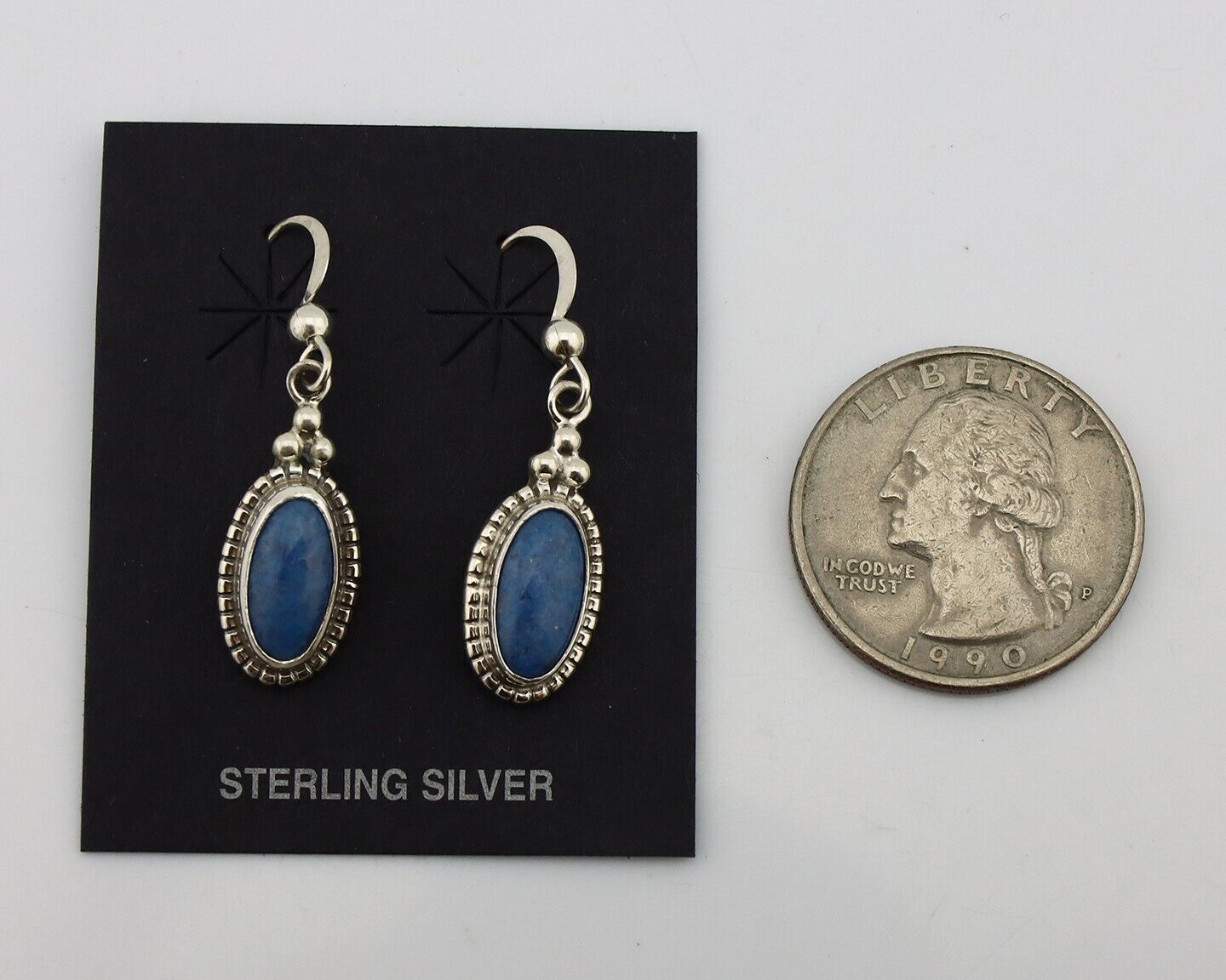 Navajo Earrings 925 Silver Natural Royal Blue Lapis Native American Artist C90s
