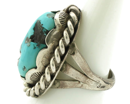 Navajo Ring 925 Silver Castle Dome Turquoise Native American Artist C.1980's