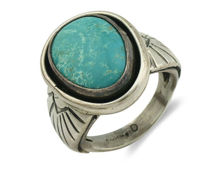 Navajo Ring .925 Silver Blue Gem Turquoise Artist Signed DZ C.80's