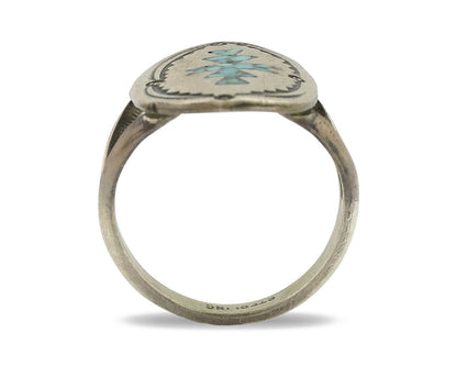 Navajo Ring 925 Silver Chip Inlay Turquoise Artist Signed NAKAI C.80's