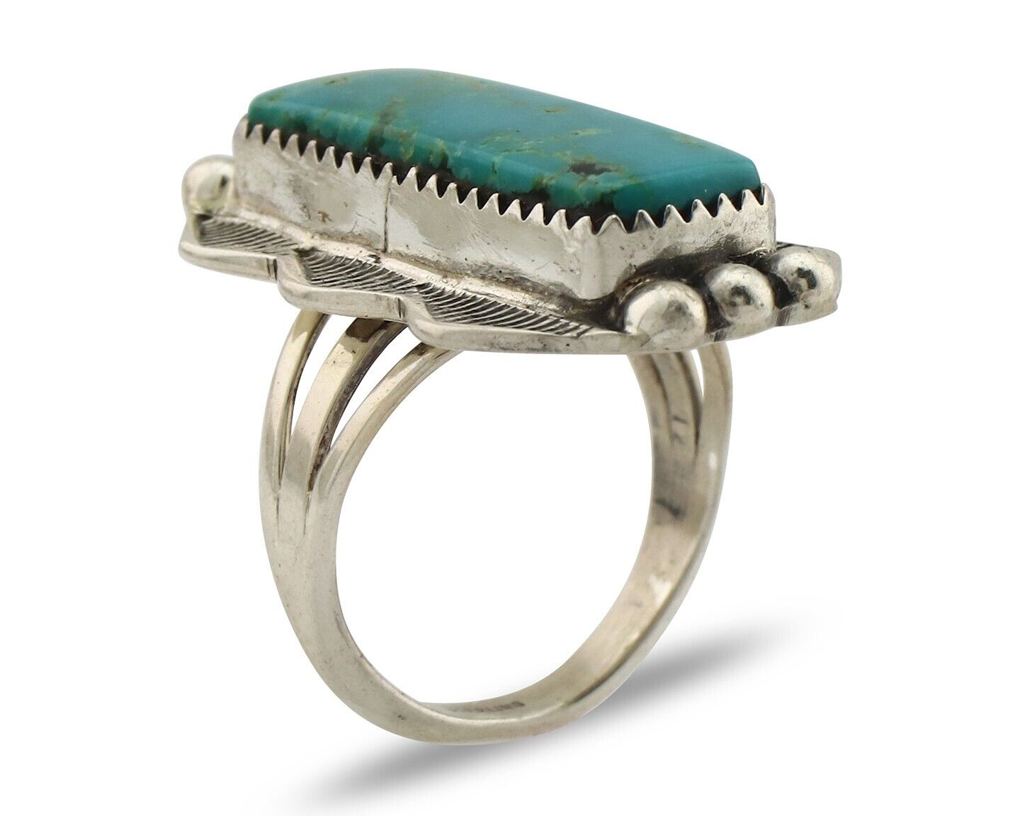 Navajo Ring .925 Silver Blue Gem Turquoise Artist Signed Spencer C.80's