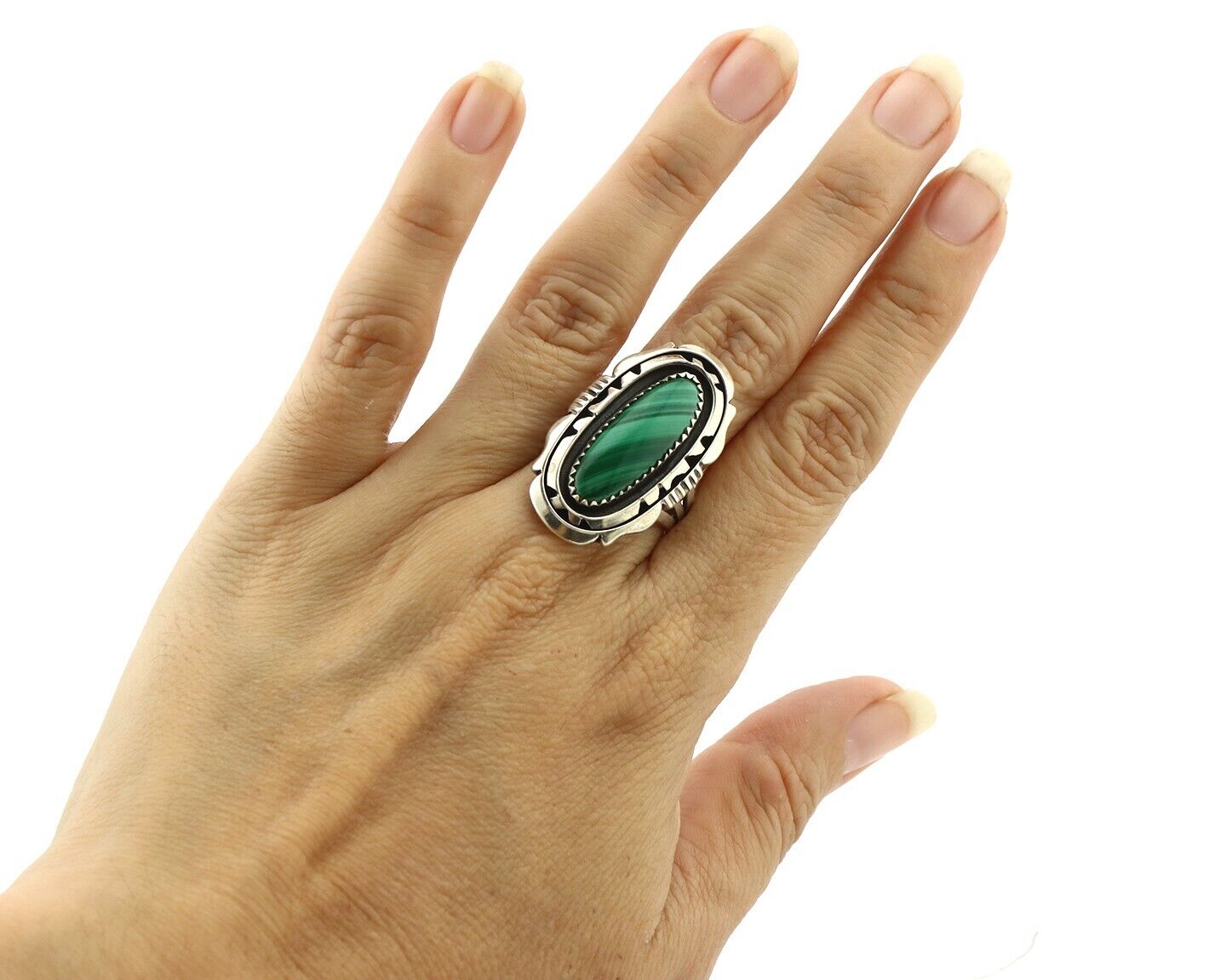 Navajo Ring 925 Silver Natural Malachite Artist Signed William Denetdale C.80's