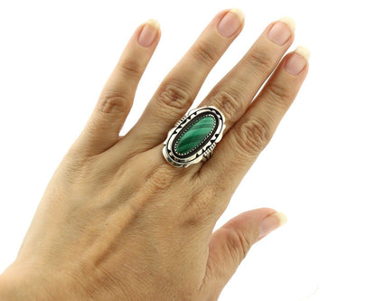 Navajo Ring 925 Silver Natural Malachite Artist Signed William Denetdale C.80's