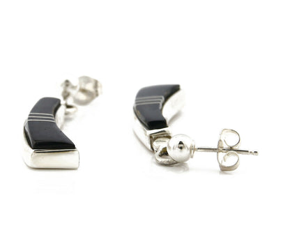 Navajo Earrings Black Onyx .925 Silver Inlaid Native American C.80's