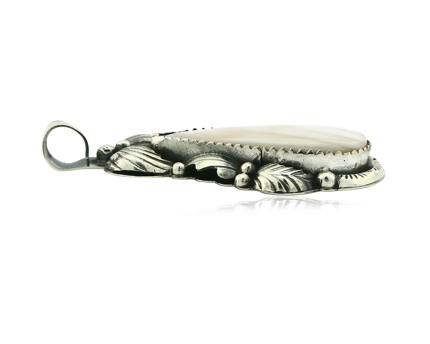 Navajo Pendant .925 Silver Real Natural Pink Mussel Signed Yazzie C.80's