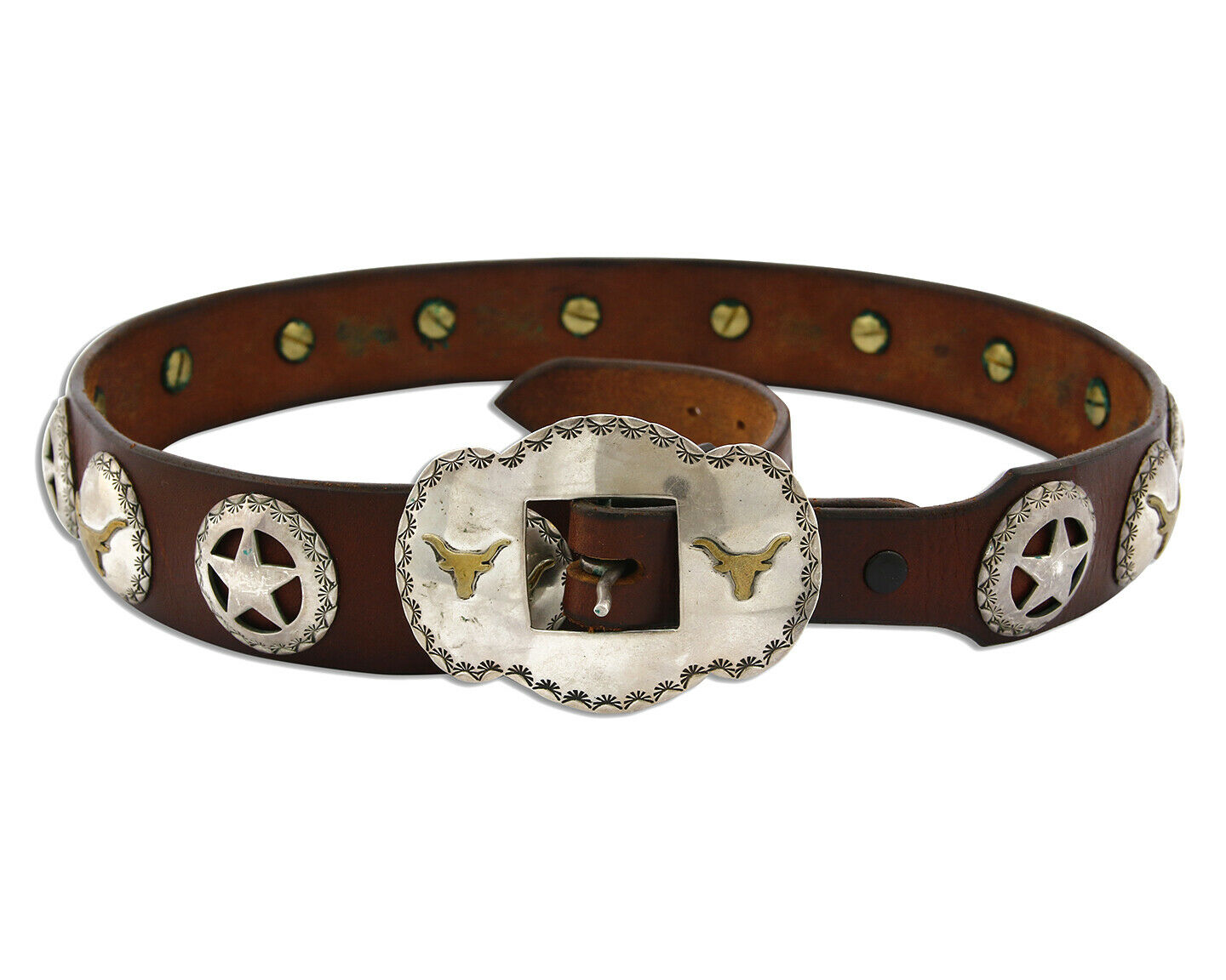 Navajo Concho Belt .925 Silver Signed Sacajawea C.80's