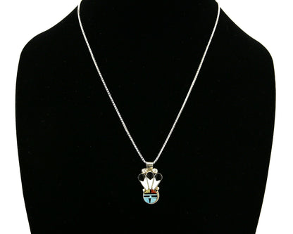 Women's Navajo Tiwa Pendant .925 Silver Inlaid Gemstone Handmade