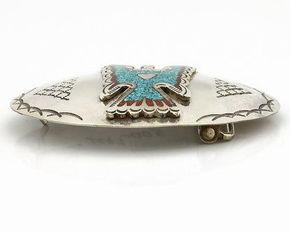 Navajo Belt Buckle 925 Silver Handmade Chip Inlay Artist Signed CP C.80s