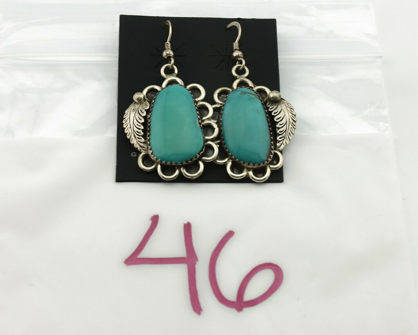 Navajo Earrings .925 Silver Kingman Turquoise Native American Artist C.80's