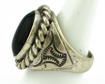 Navajo Ring .925 Silver Onyx Artist Signed Apache Manufacturing C.80's