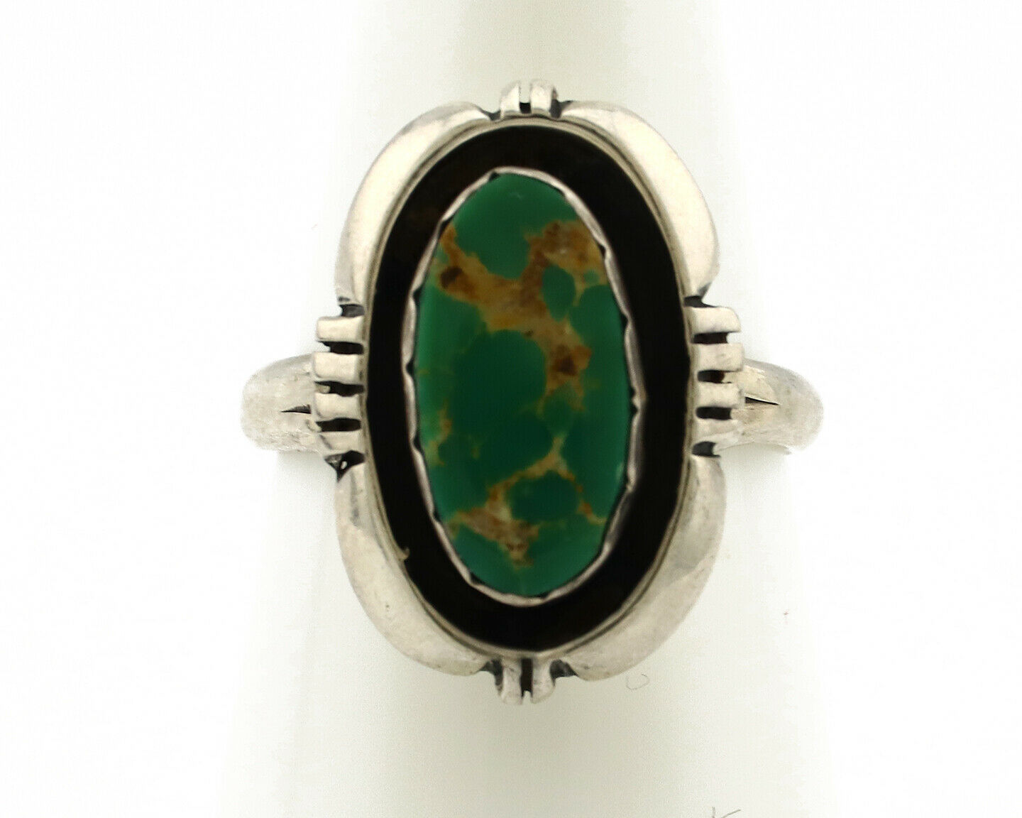 Navajo Ring .925 Silver Fox Mine Turquoise Handmade Native American Artist C80s