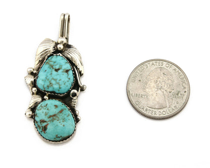 Navajo Pendant .925 Silver Kingman Turquoise Signed Artist Tom Willeto C.80's