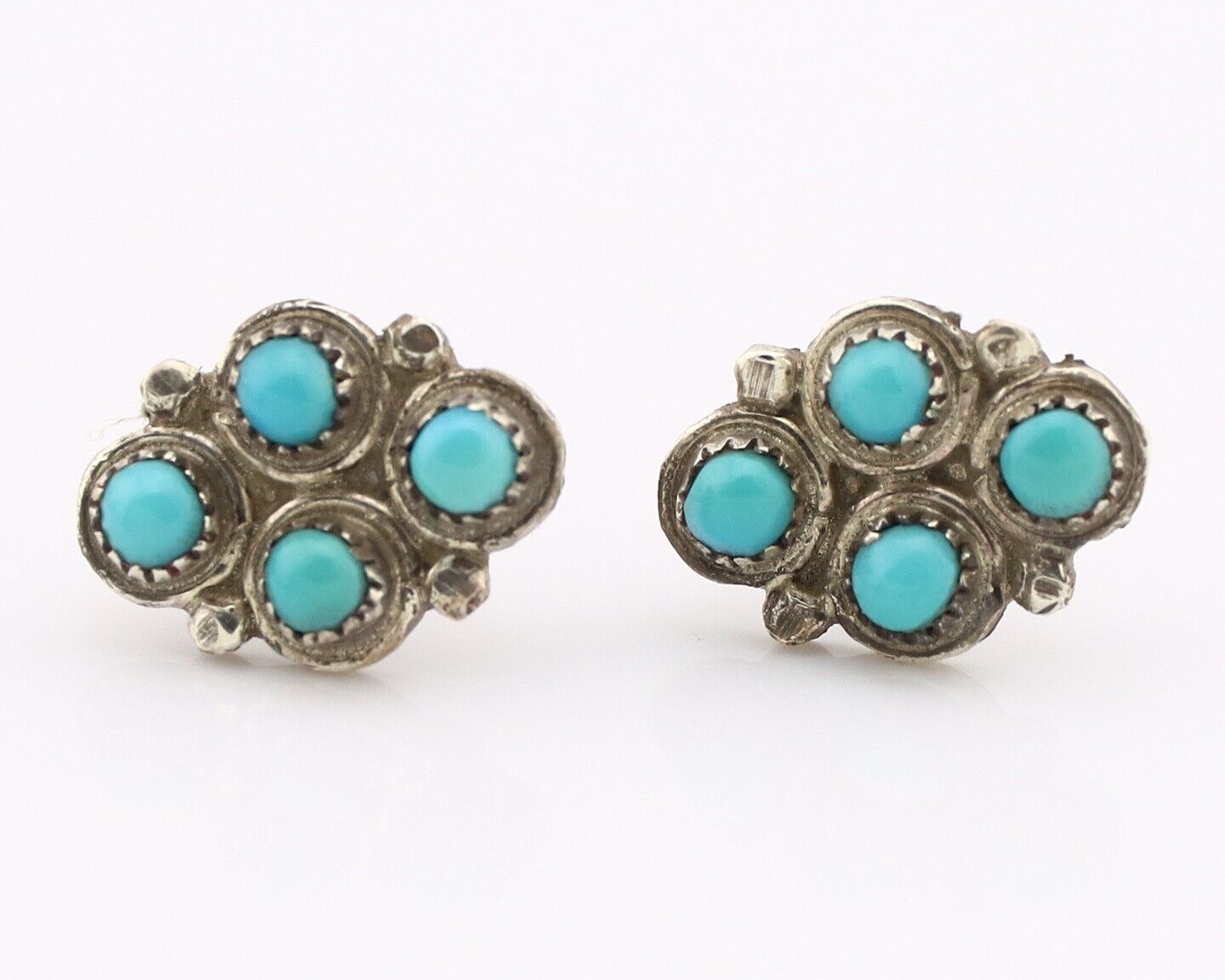 Zuni Earrings 925 Silver Sleeping Beauty Turquoise Native American Artist C.80's