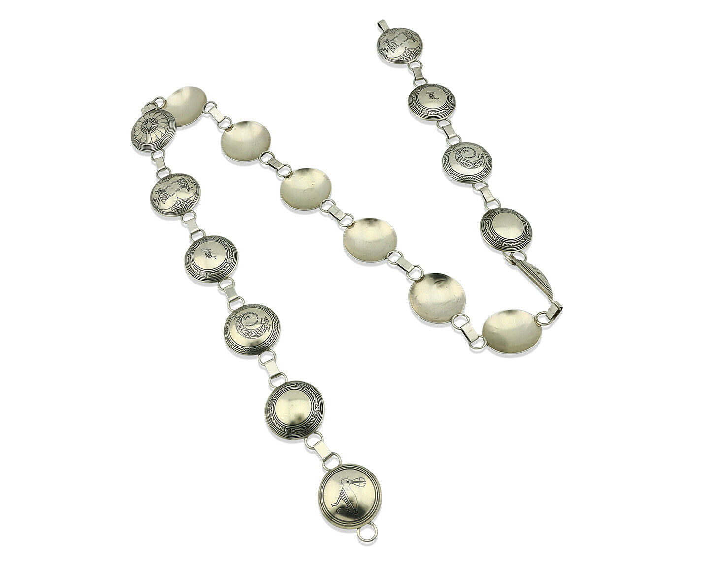 Navajo Concho Belt .925 Silver Pictograph Animal Native American C.80's