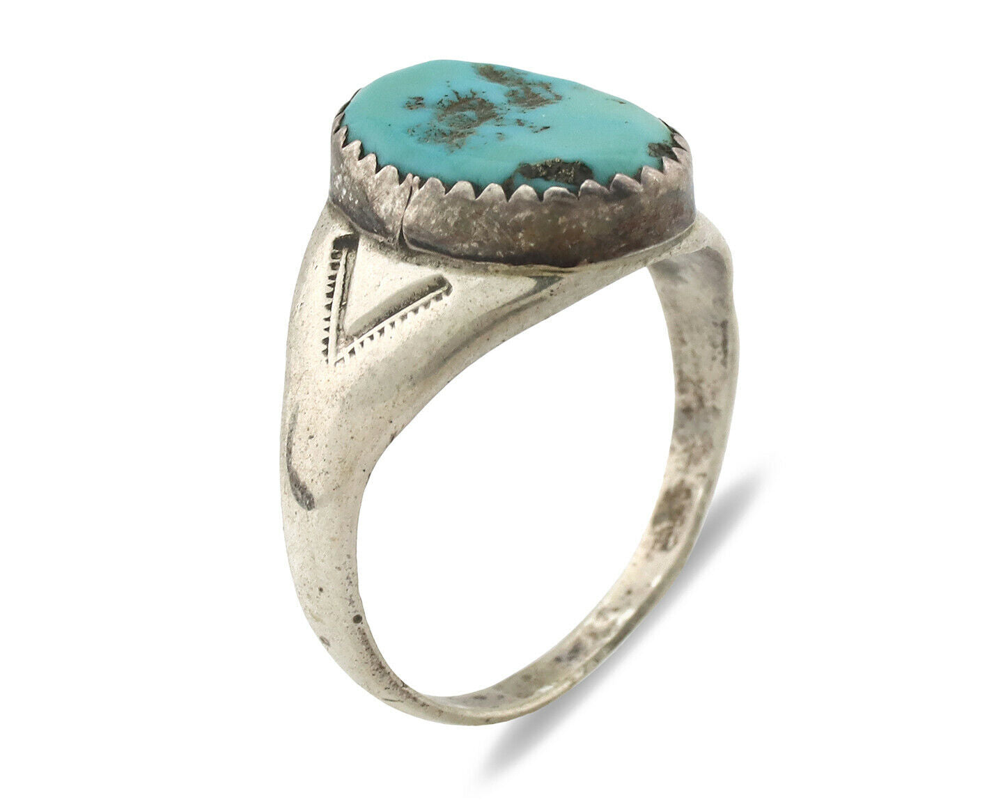Zuni Ring .925 Silver Natural Blue Turquoise Native American Artist C.1980's