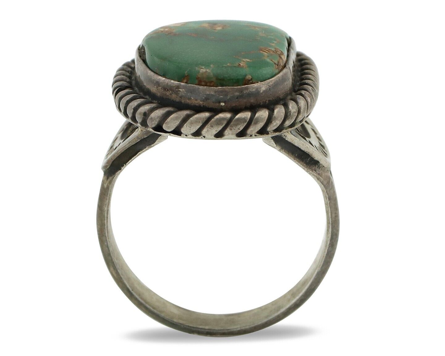 Navajo Ring .925 Silver Manassas Turquoise Native Artist Signed C.80's