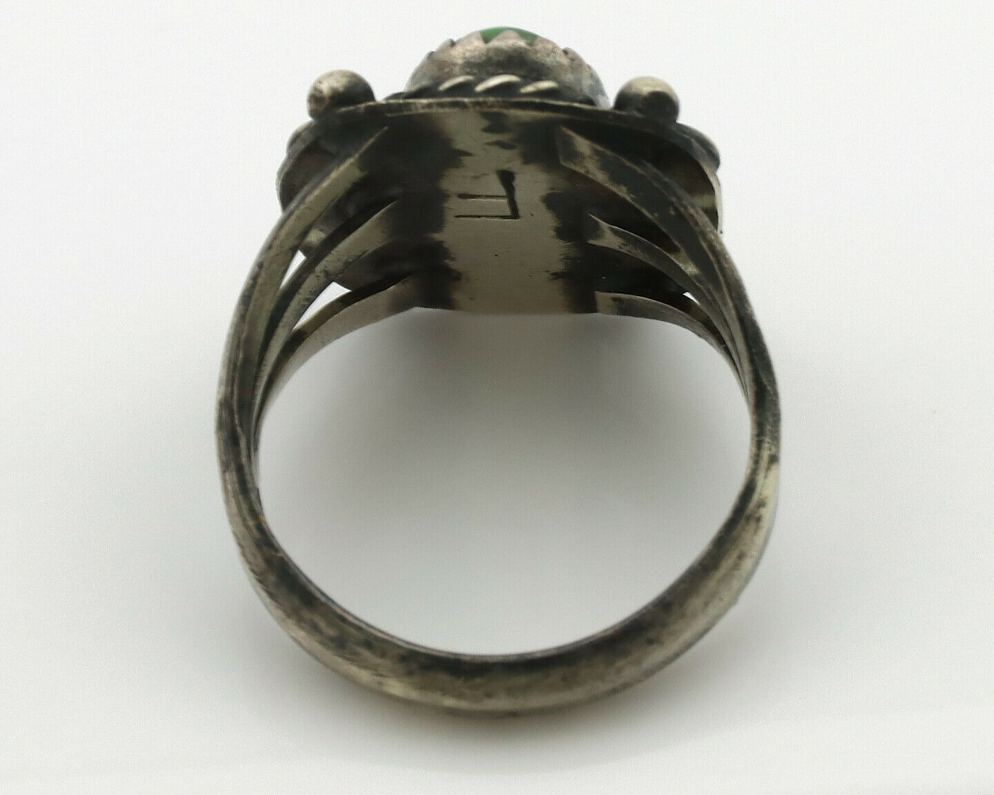 Navajo Ring .925 Silver Green Turquoise Artist Signed F C.80's