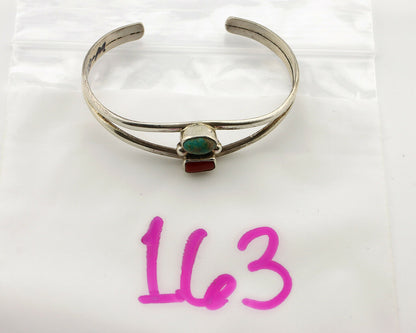 Navajo Bracelet .925 Silver Turquoise & Coral Artist Native American C.1980's