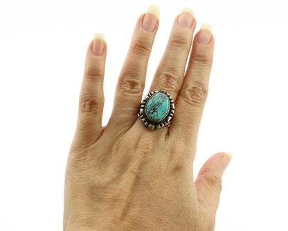 Navajo Ring .925 Silver Kingman Turquoise Artist Signed Gecko C.1980's