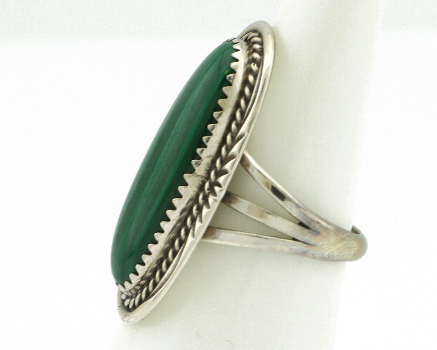 Navajo Ring 925 Silver Natural Green Malachite Signed William Denetdale C.80's