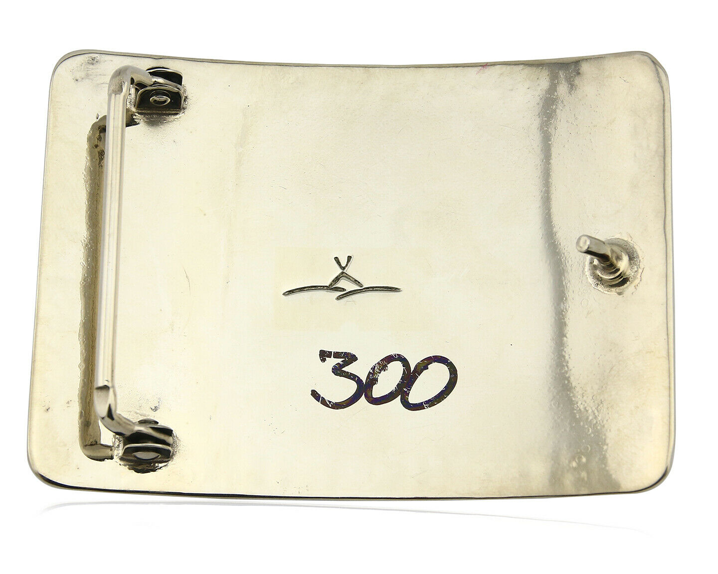 Navajo Handmade Belt Buckle .999 Nickle Silver Onyx Artist Signed Tipi C.80's