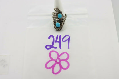 Navajo Ring .925 Silver Sleeping Beauty Turquoise Signed Prairie Fire C.80's