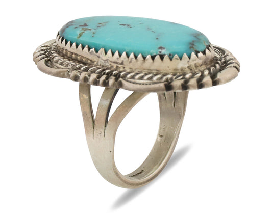 Navajo Ring .925 Silver Natural Blue Turquoise Artist Signed Spencer C.80's