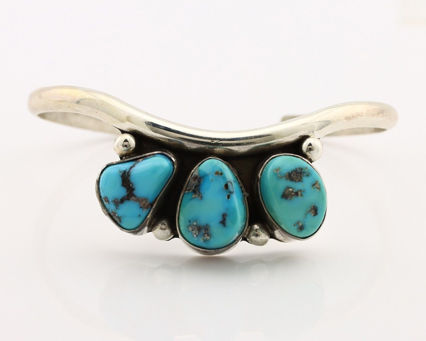 Navajo Bracelet 925 Silver Blue Kingman Turquoise Artist Signed E SANDAVOL C80s