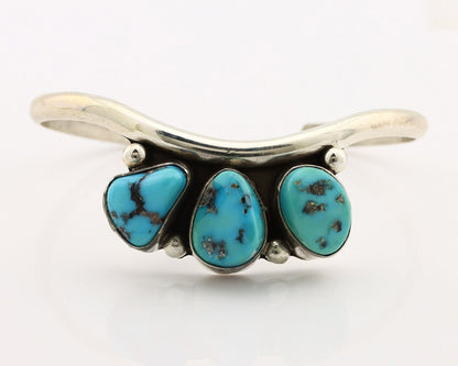 Navajo Bracelet 925 Silver Blue Kingman Turquoise Artist Signed E SANDAVOL C80s