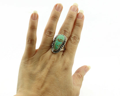 Navajo Ring .925 Silver Kingman Turquoise Artist Signed Gecko C.1980's
