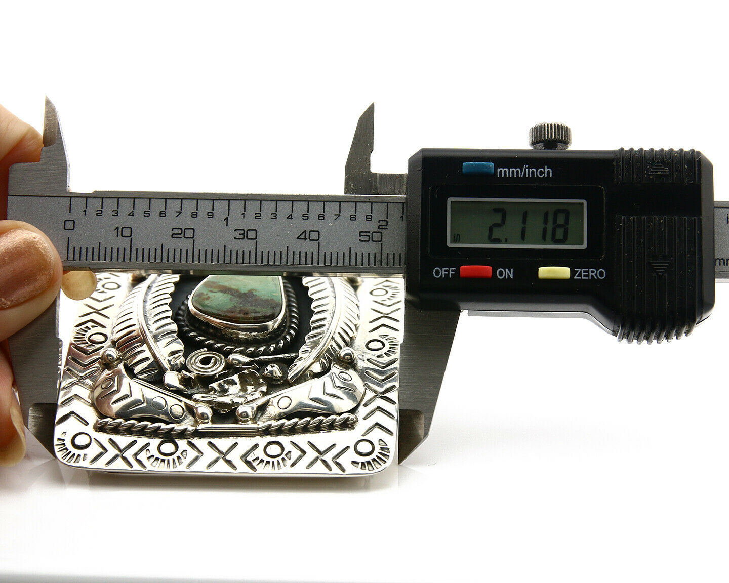 Navajo Belt Buckle .925 Silver Natural Turquoise Artist Signed Tipi C.80's