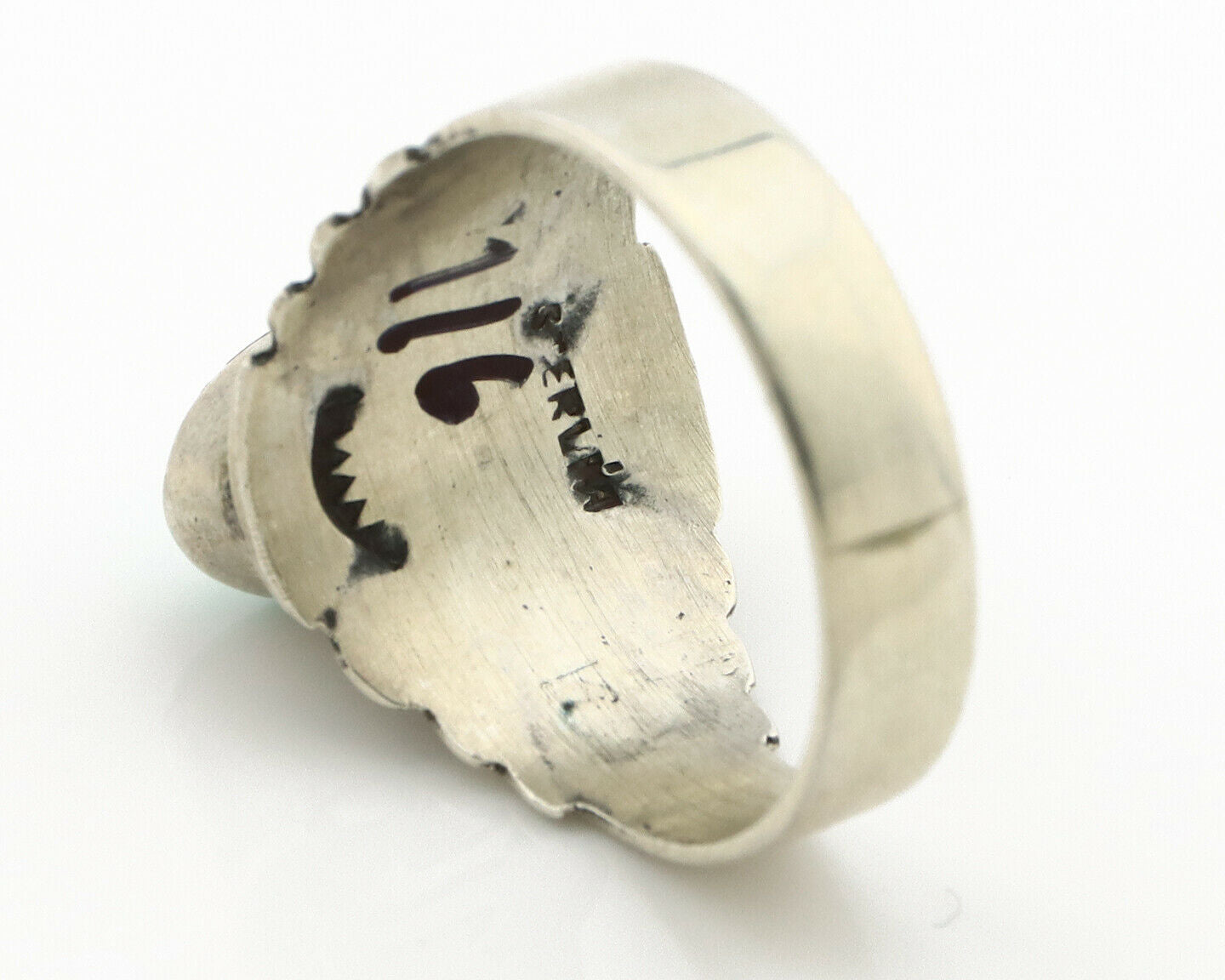 Navajo Ring .925 Silver Kingman Turquoise Artist Signed Apache C.80's