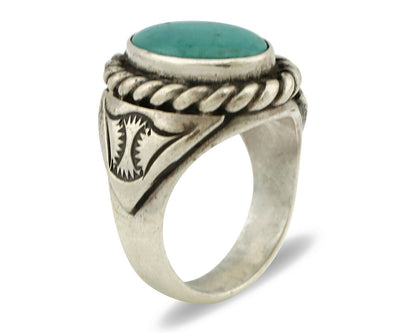 Navajo Ring .925 Silver Green Turquoise Artist Signed Apache Manufacturing C80s