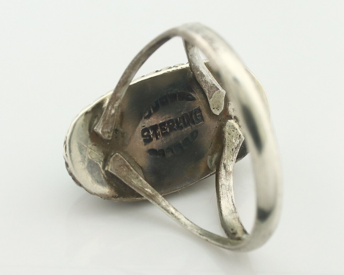 Navajo Handmade Ring 925 Silver Kingman Turquoise Signed M Montoya C.80's