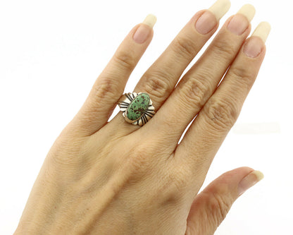 Navajo Ring .925 Silver Blue Green Arizona Turquoise Artist Signed Apache C.80's