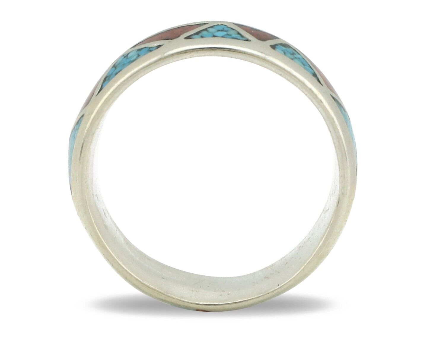 Navajo Ring 925 Silver Natural Turquoise & Coral Native American Artist C.80's
