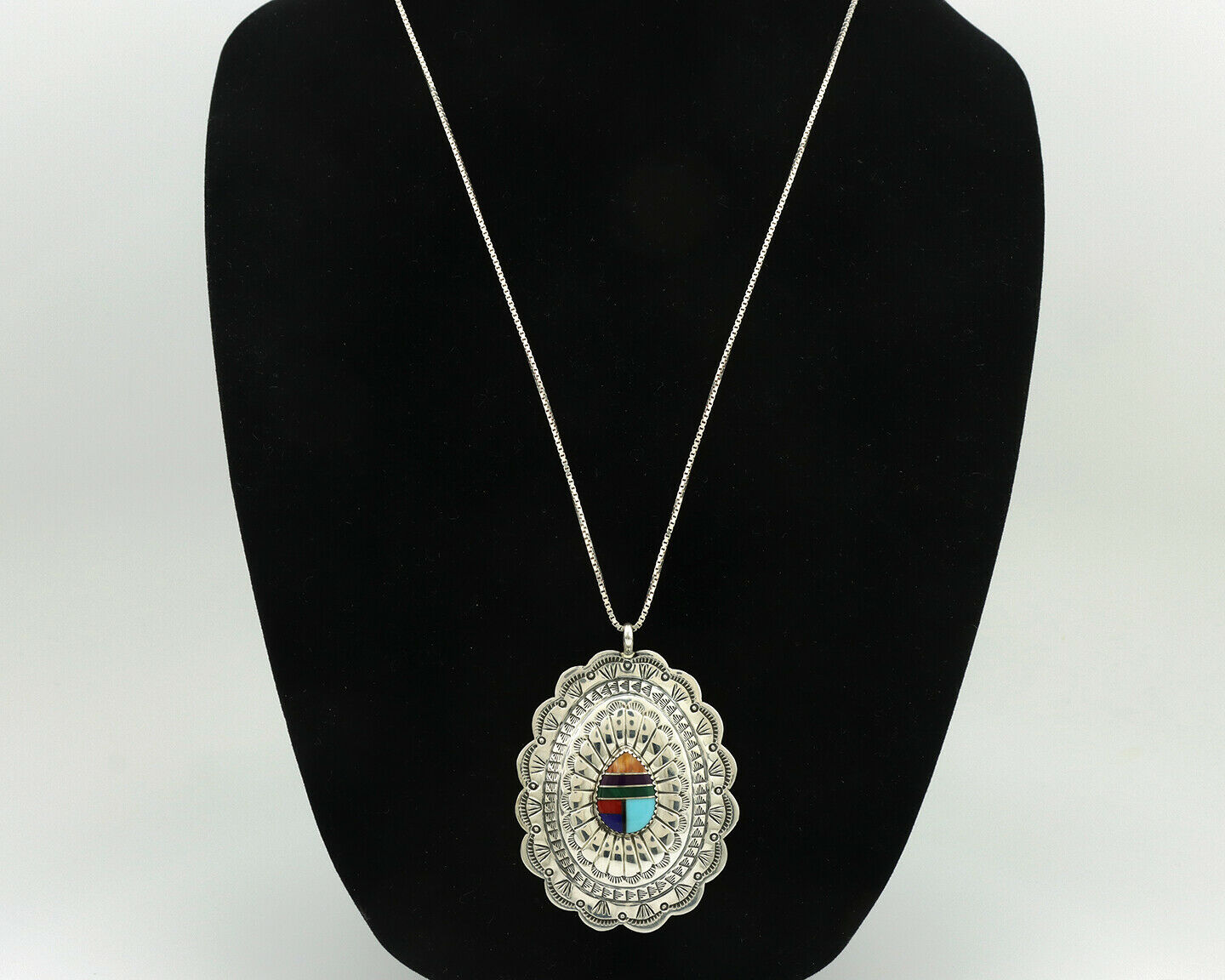 Navajo Necklace .925 Silver Gemstone Signed Marcella James C.80's