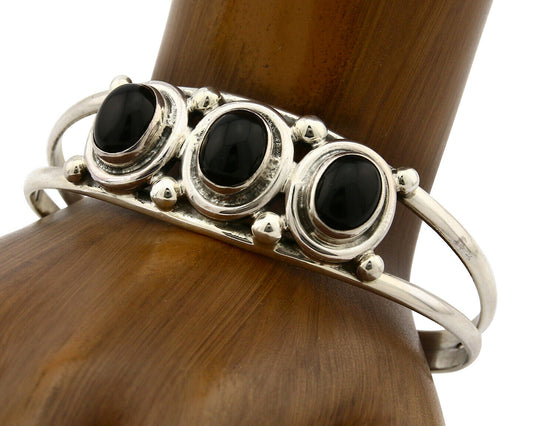 Navajo Bracelet .925 Silver Onyx Gemstones Handmade Native Artist C.80's