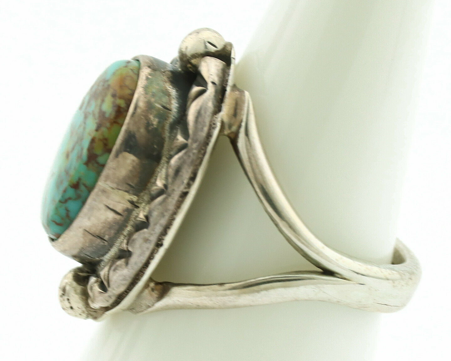 Navajo Ring .925 Silver Kingman Turquoise Artist Signed Gecko C.1980's
