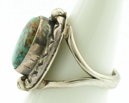 Navajo Ring .925 Silver Kingman Turquoise Artist Signed Gecko C.1980's