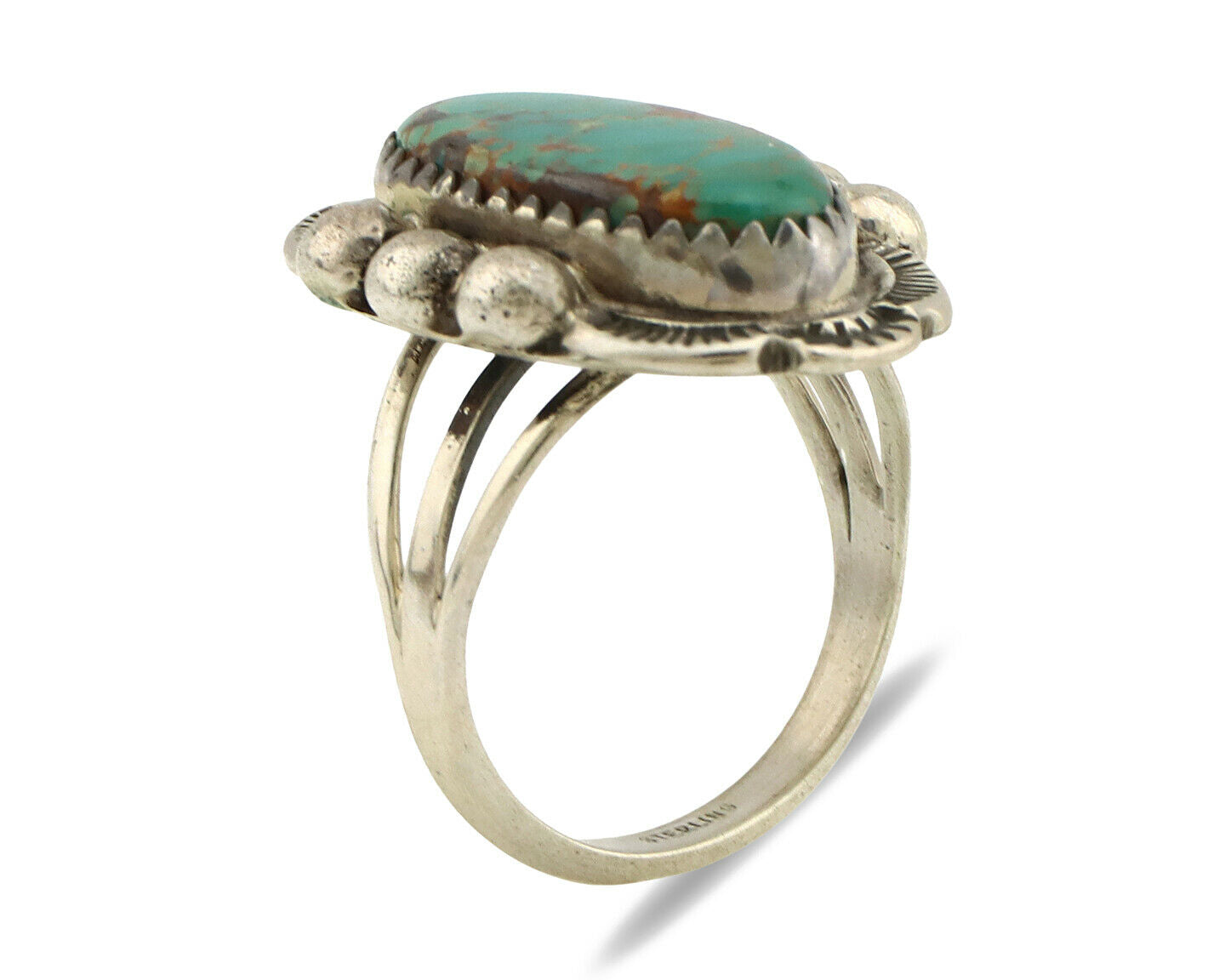 Navajo Ring .925 Silver Kingman Turquoise Artist Signed A C.1980's