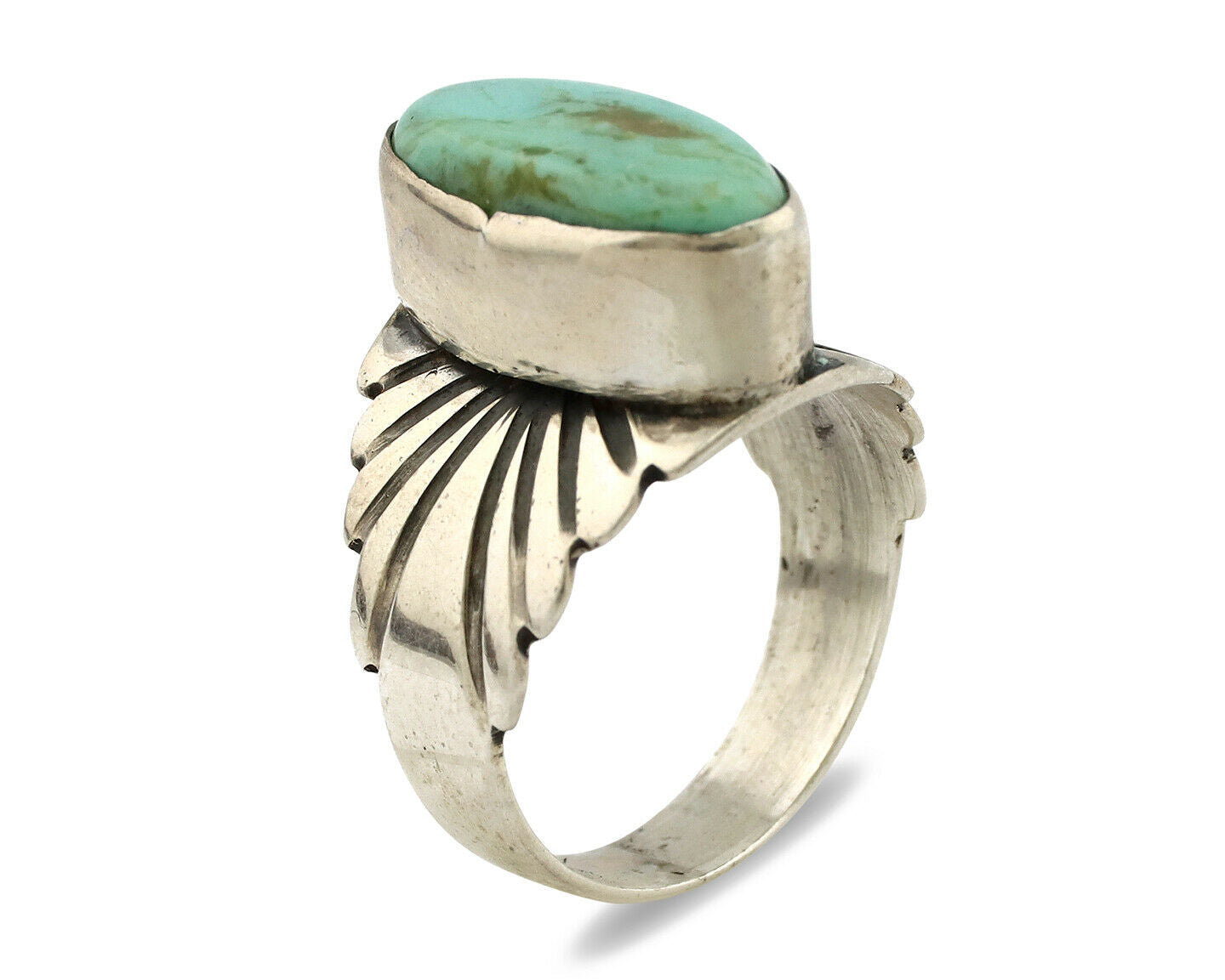 Navajo Ring .925 Silver Kingman Turquoise Artist Signed Apache C.80's