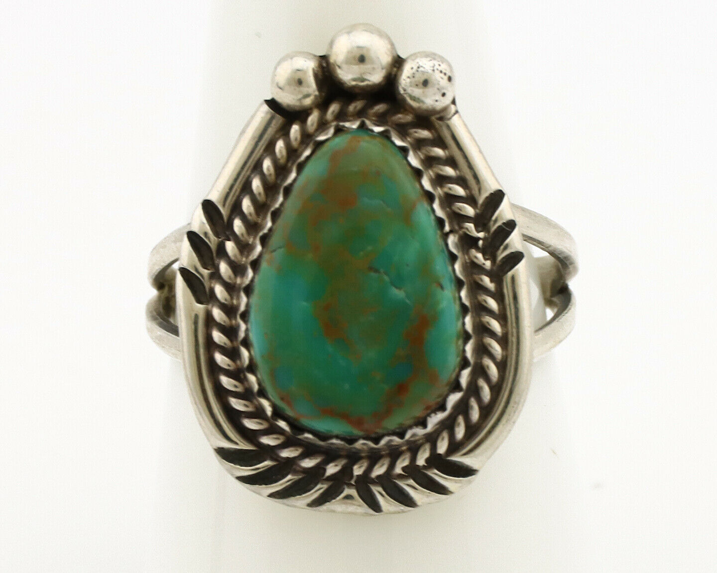 Navajo Ring .925 Silver Kingman Turquoise Artist Signed A C.1980's